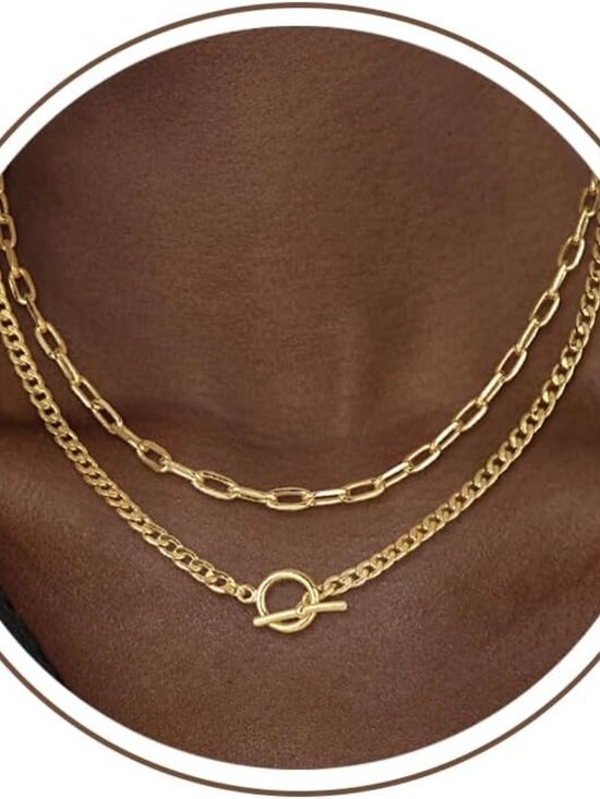 Jewelry - Layered Necklaces for Women, 14K Gold Plated Chain Necklace Women Trendy Cuban L